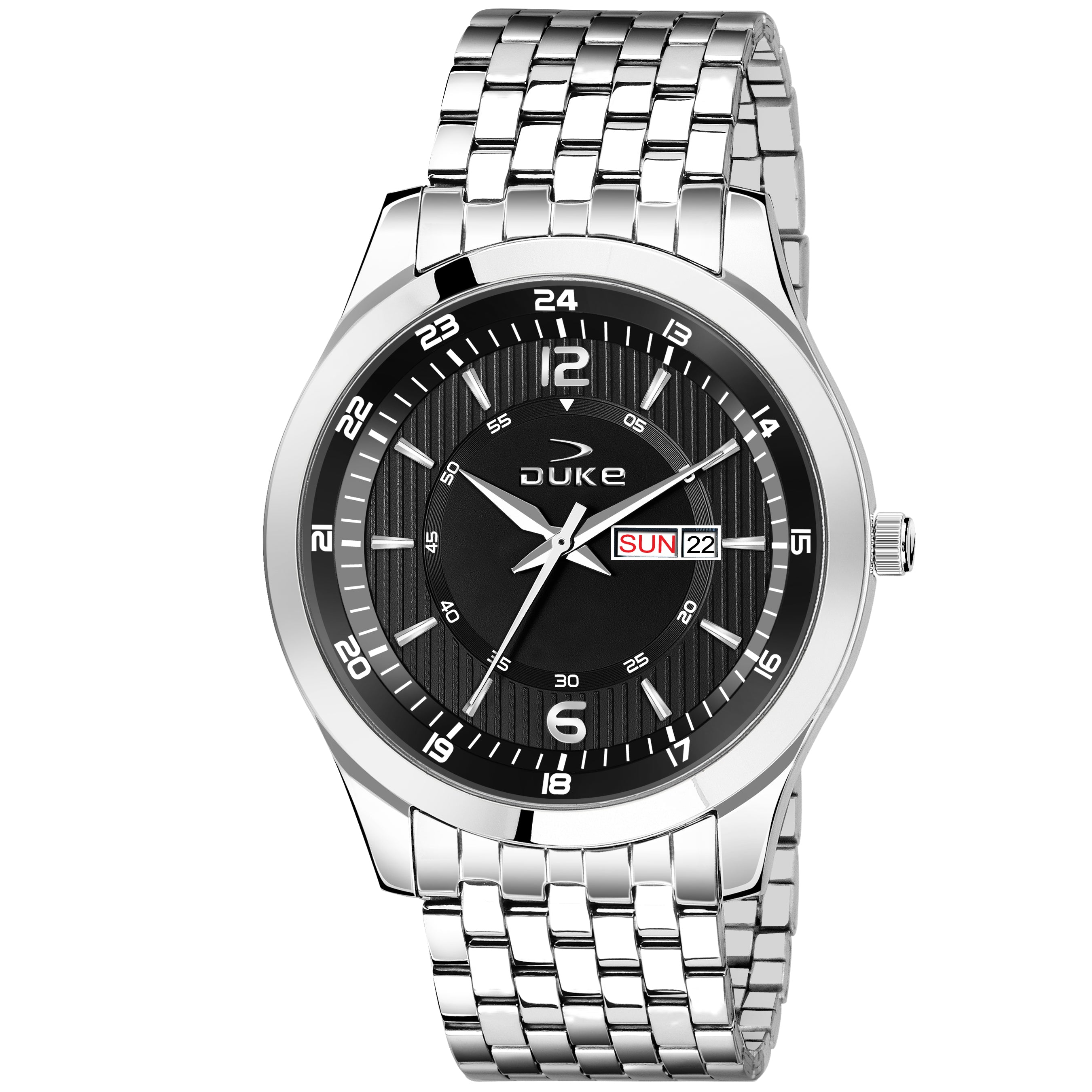 Duke Analogue Men Watch Stylish Stainless Steel Strap Black Dial (DK010RM02C)