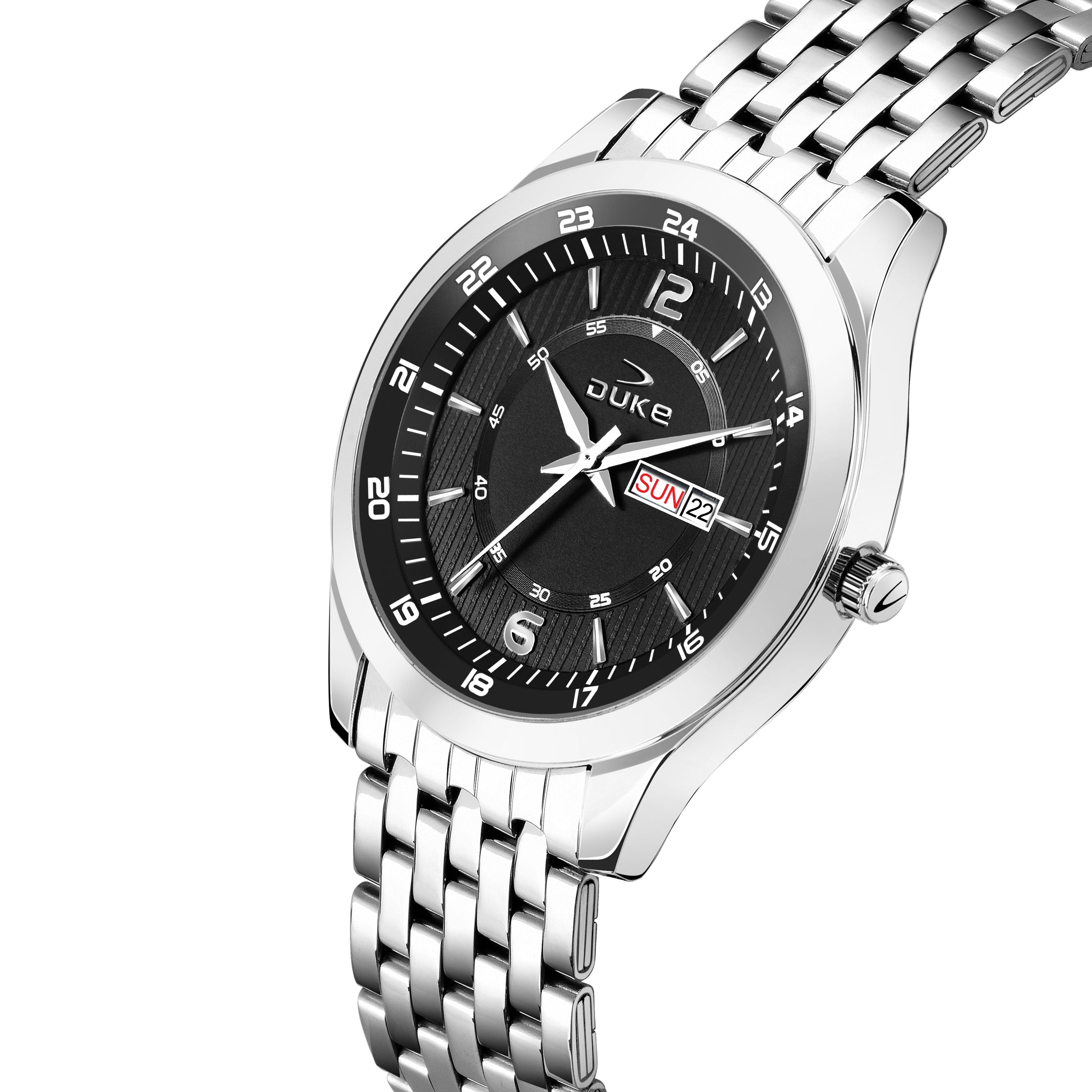 Duke Analogue Men Watch Stylish Stainless Steel Strap Black Dial (DK010RM02C)