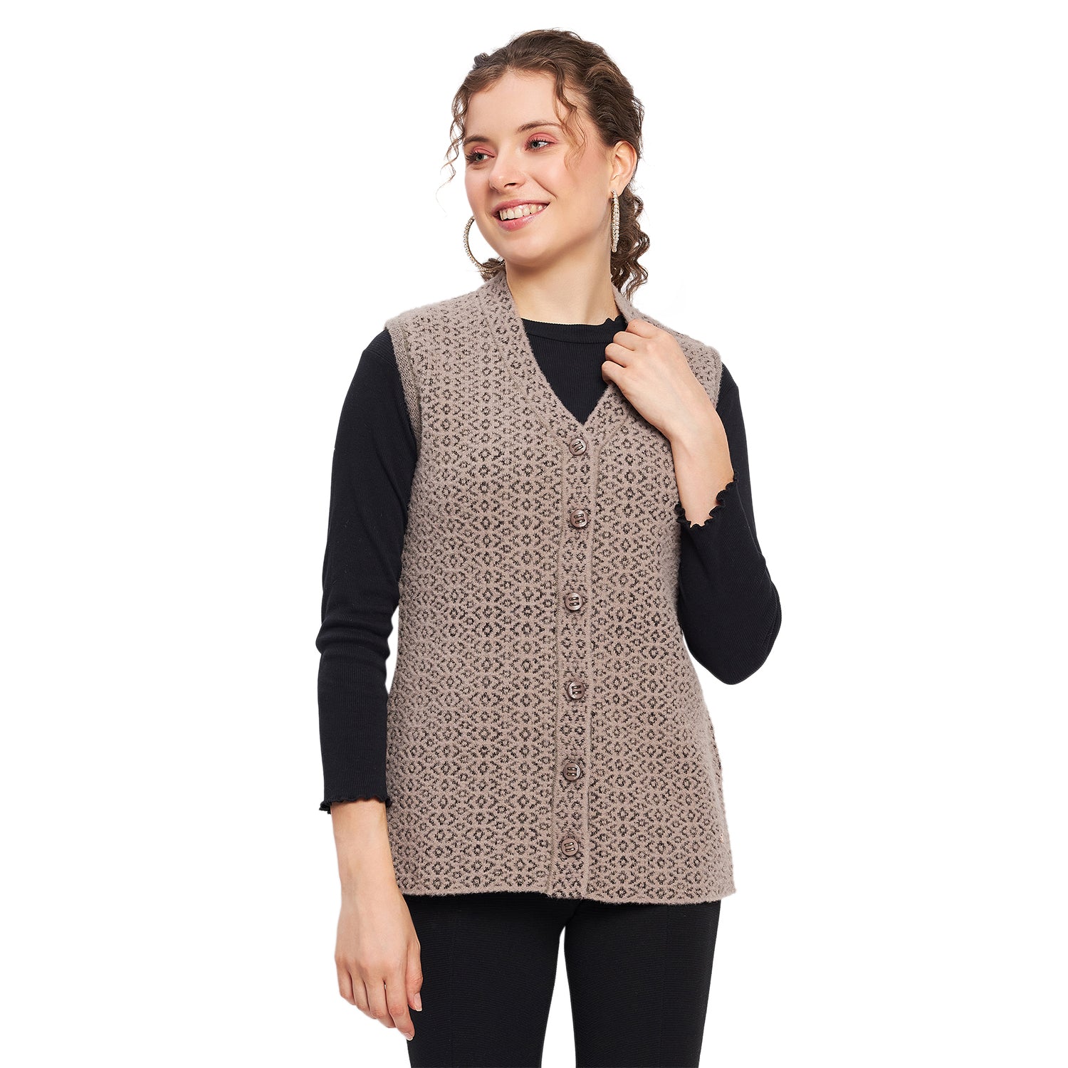 Duke Urban Women Sleeveless Self Design Cardigan (LQS9787)