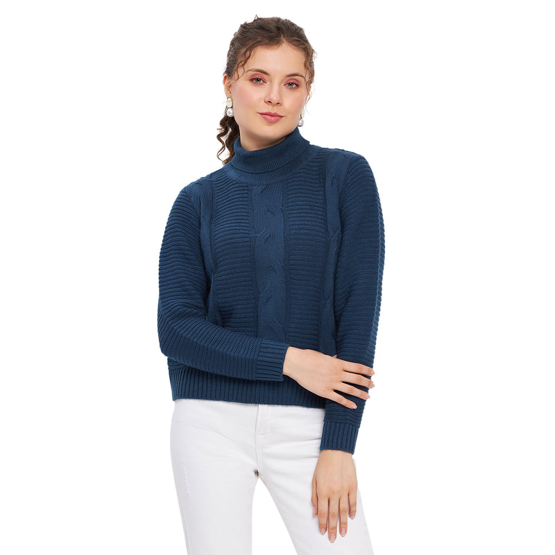 Duke Urban Women Full Sleeve Self Design Crop Pullover (SDS1008)