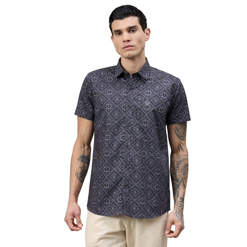 Duke Urban Men Geometric Print Half Sleeve Slim Shirt (SDO6PRIL)