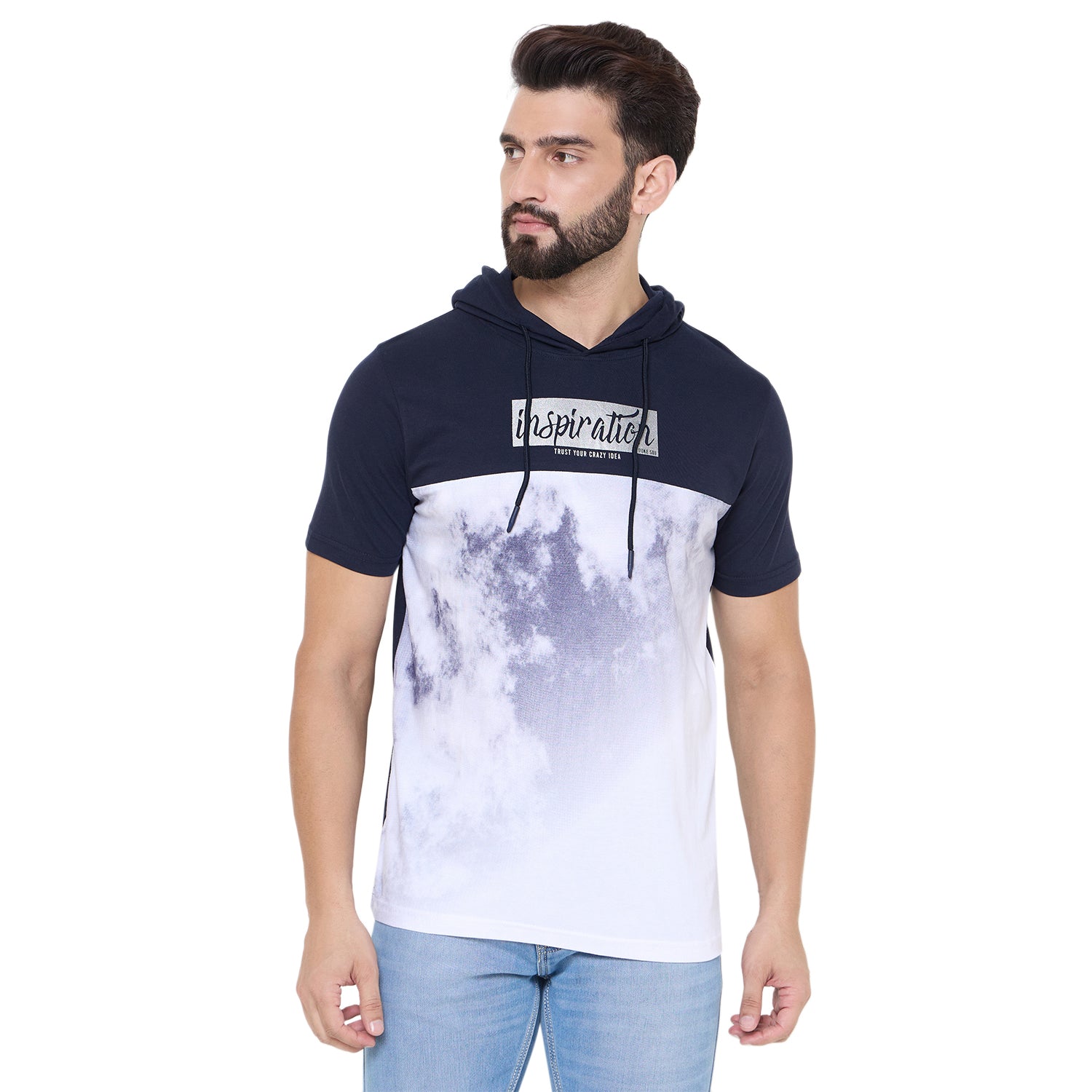 Duke Urban Men Half Sleeve Cotton Hooded Smart Fit T-Shirt (LF7228)