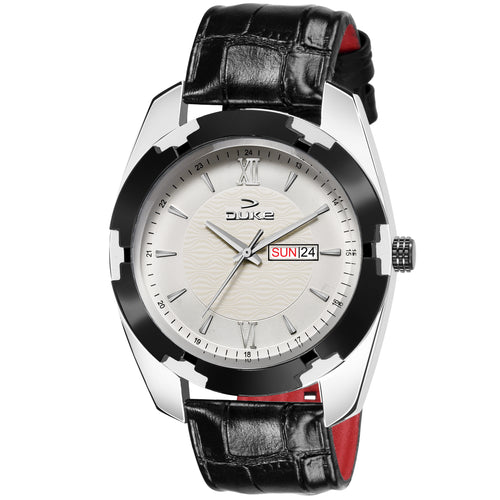 Duke Analogue Men Black Watch with Leather Material Strap White Dial (DK004RM01S)