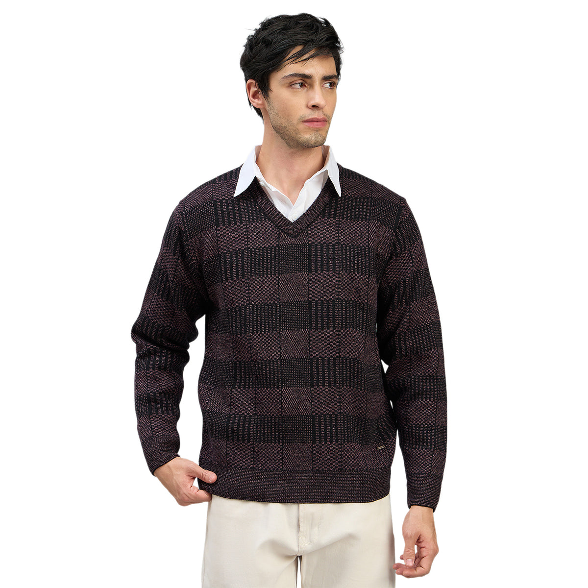 Duke Men Full Sleeve V Neck Regular Sweater (SDS2308)