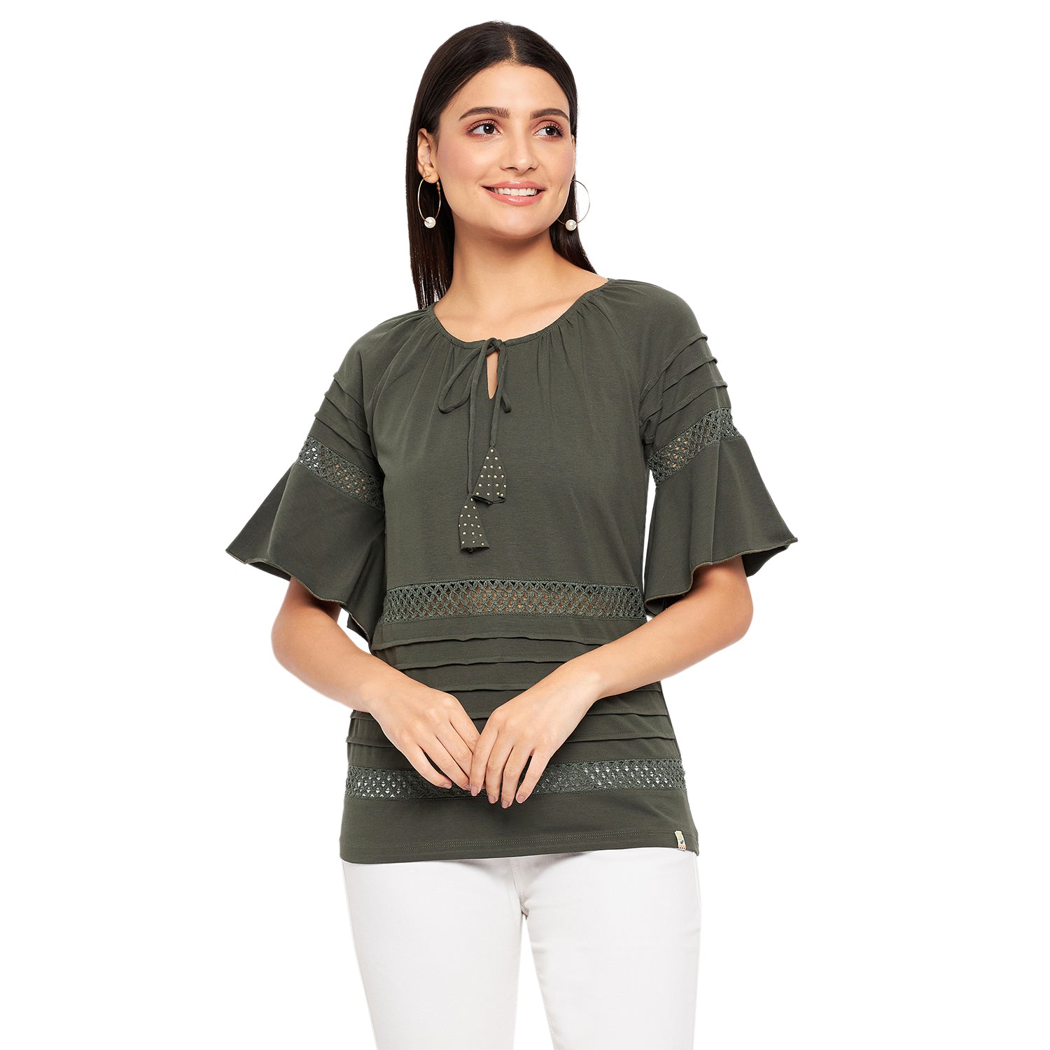 Duke Urban Women Keyhole Neck Half Sleeve Solid Top (LFX899)