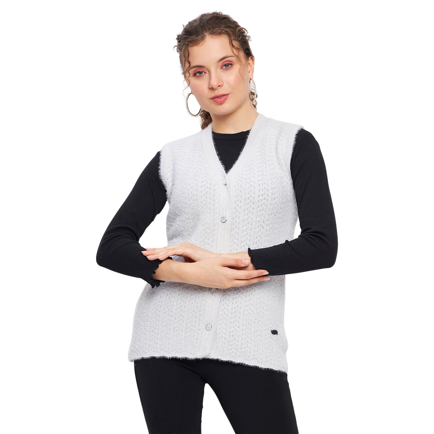 Duke Urban Women Sleeveless Self Design Cardigan (LQS9786)