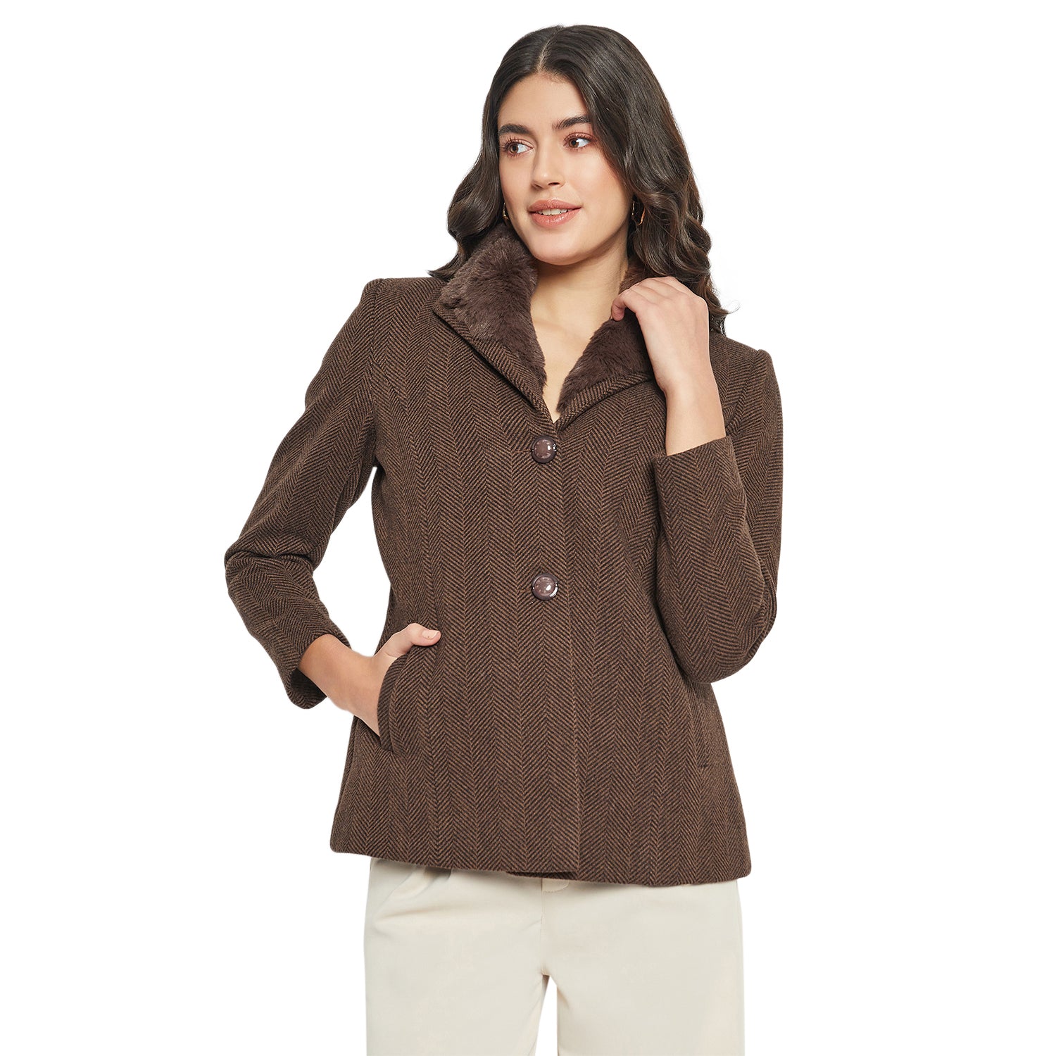 Duke Urban Women Full Sleeve Fur Collared Coat (SDZ4102)