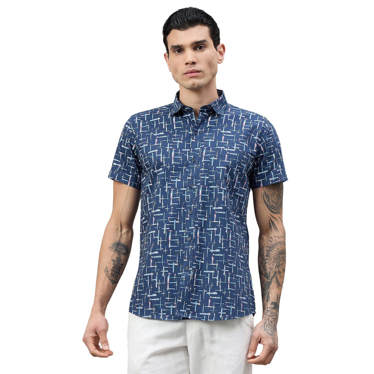 Duke Urban Men Printed Half Sleeve Spread Collar Slim Shirt (SDO4PRAJ)