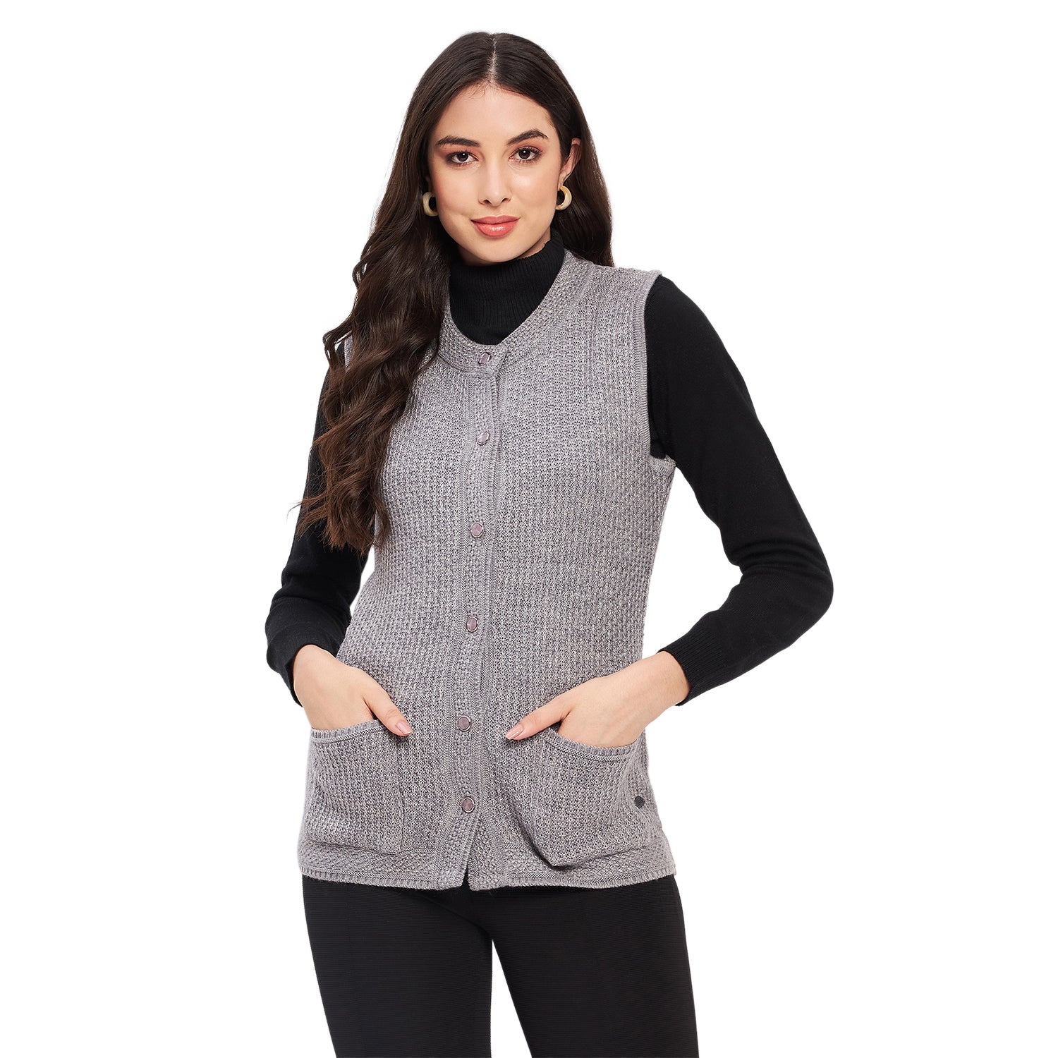 Duke Urban Women Sleeveless Self Design Cardigan (LQS9789)