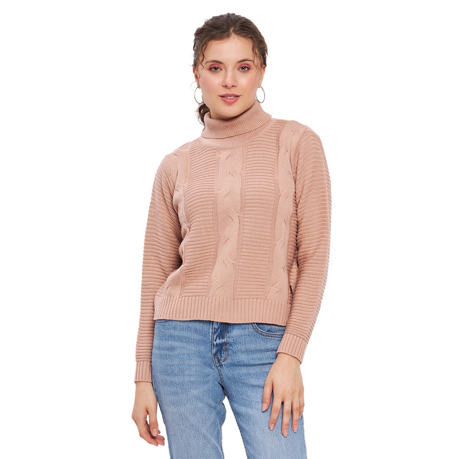 Duke Urban Women Full Sleeve Self Design Crop Pullover (SDS1008)