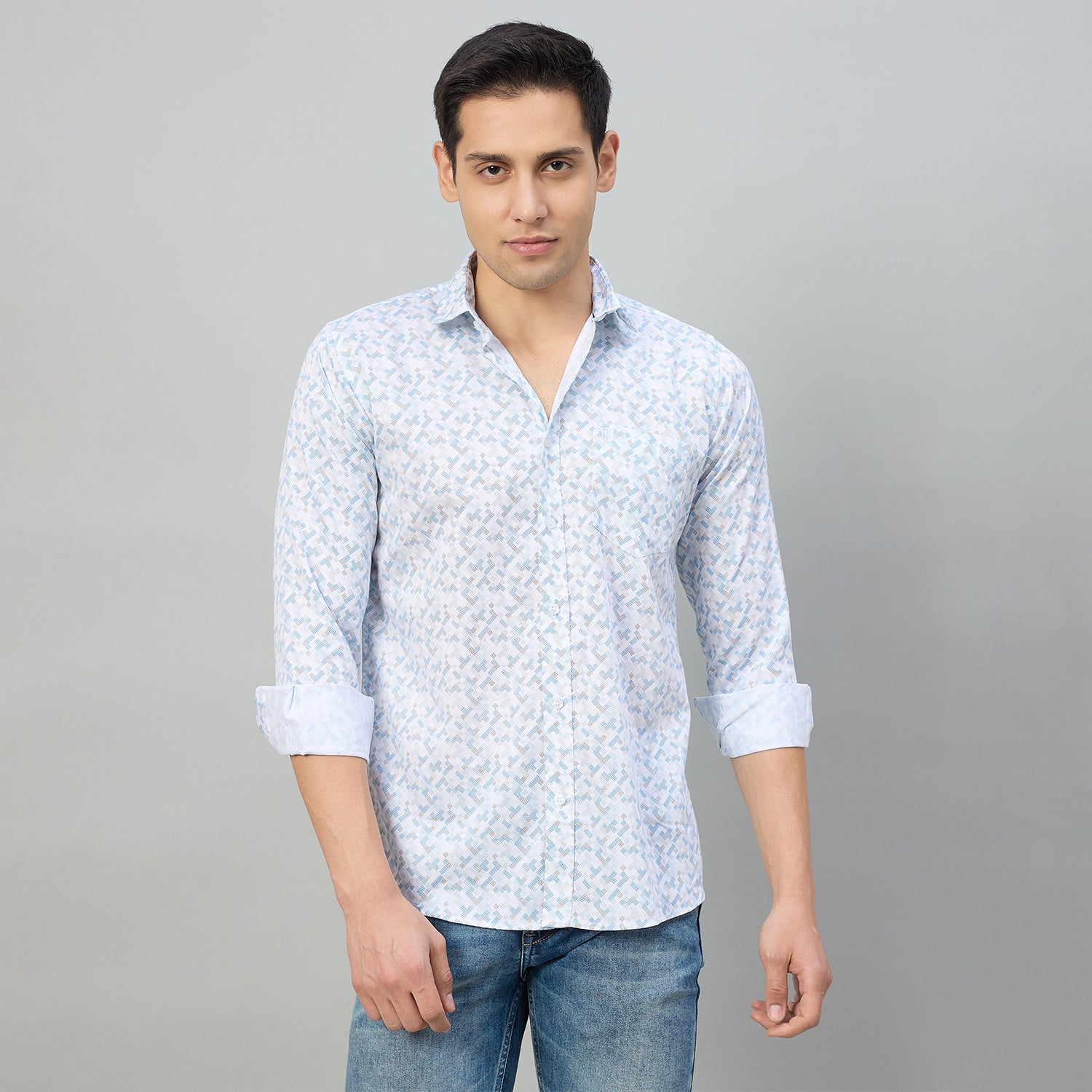 Duke Men Slim Fit Full Sleeve Short Style Cotton Shirt (SDO8PRBN)