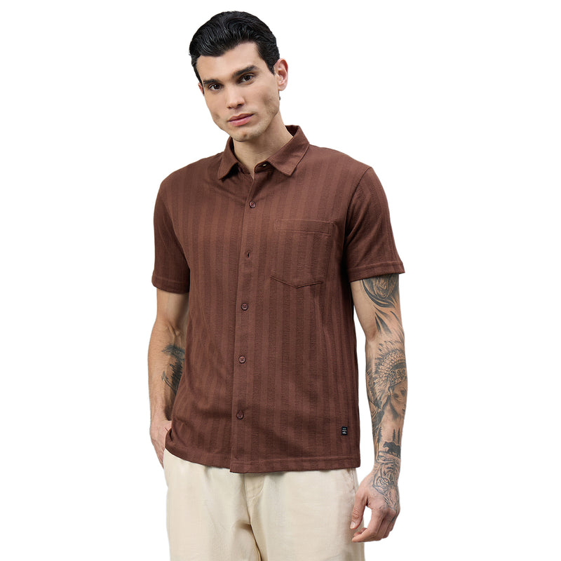 Duke Urban Men Striped Half Sleeve Spread Collar Regular Shirt (LF7662)