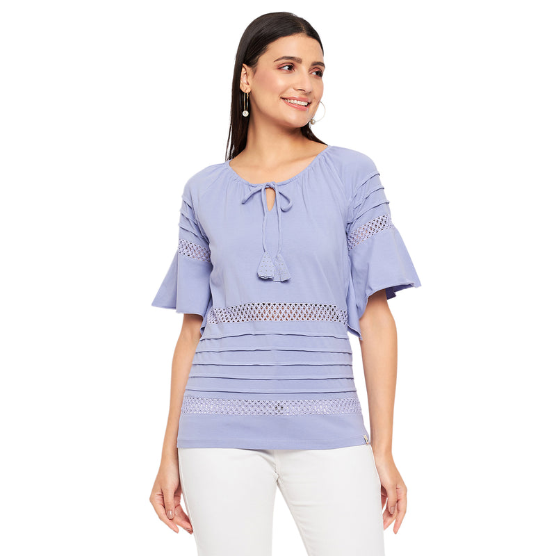 Duke Urban Women Keyhole Neck Half Sleeve Solid Top (LFX899)