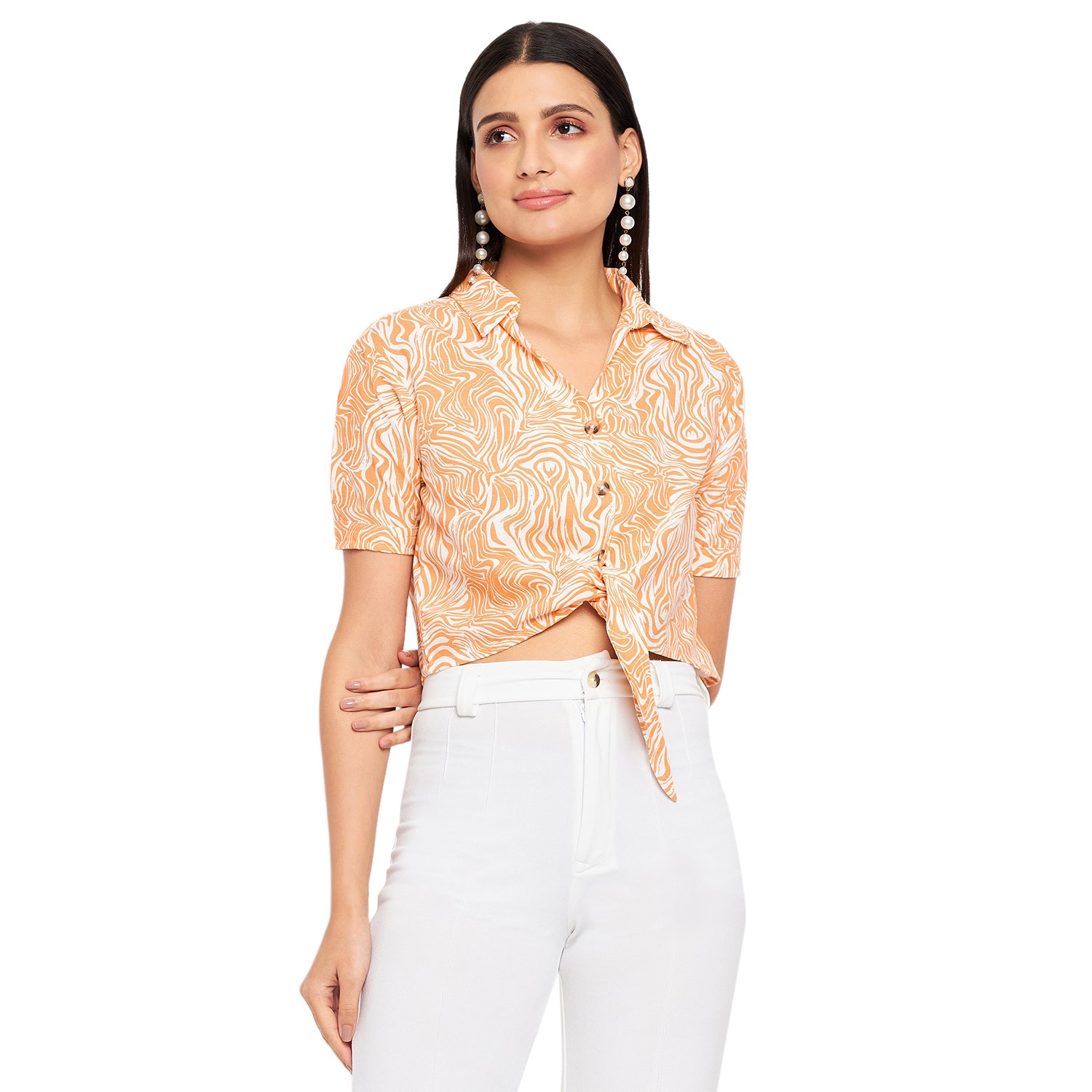 Duke Urban Women Half Sleeve Printed Crop Shirt (SDX3281)