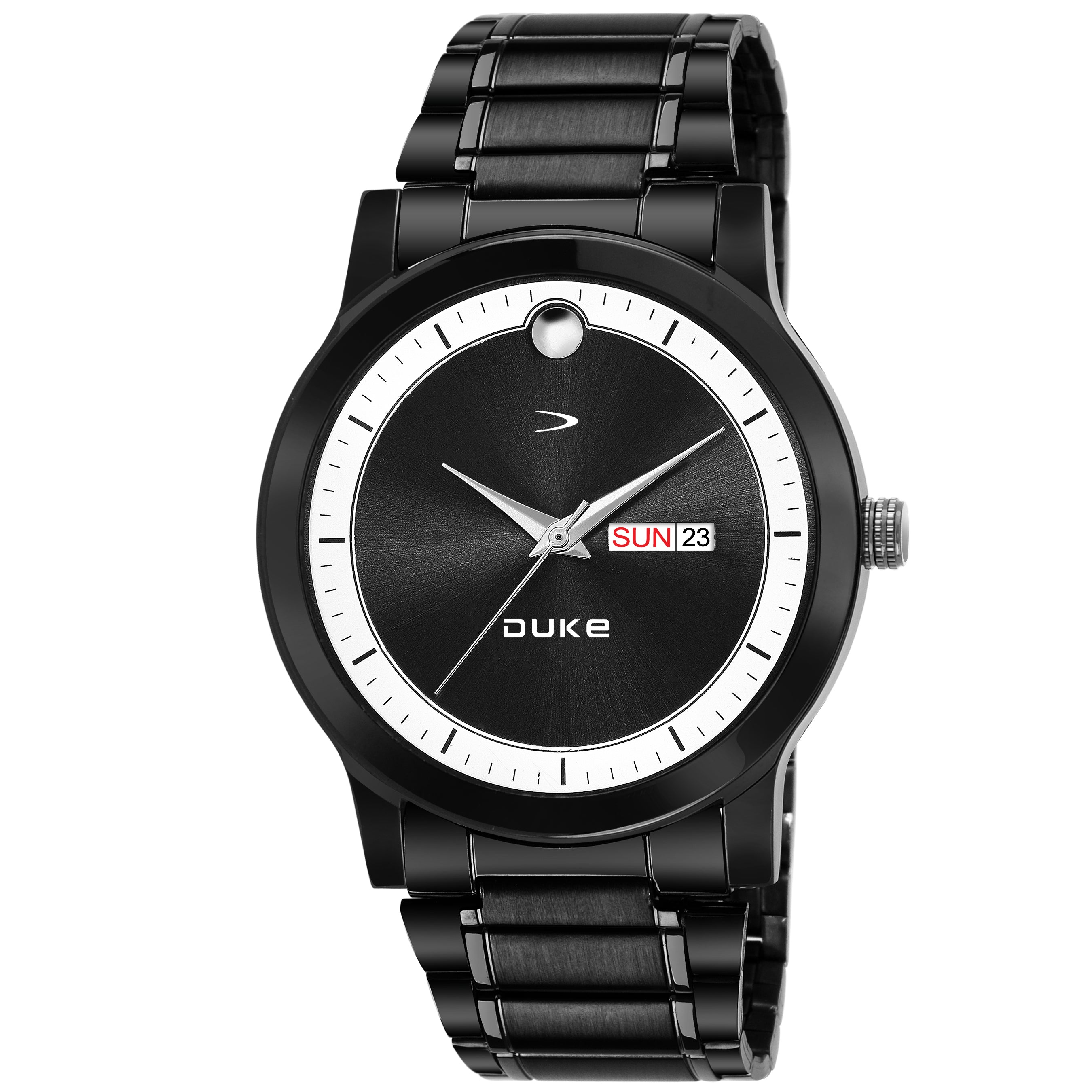 Duke Solid Stainless Steel Strap Black Dial Analog Men Watch (DK013RM02C)