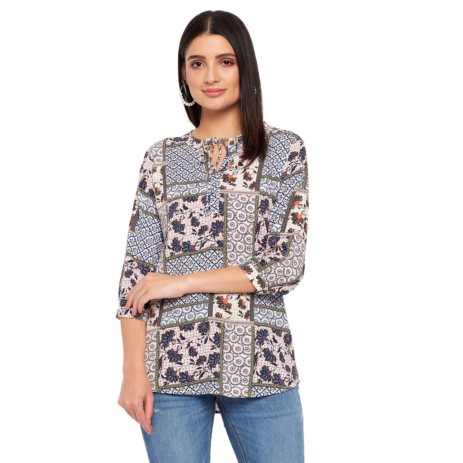 Duke Stardust Women V-Neck 3/4th Sleeve Printed Top (SDX3276)