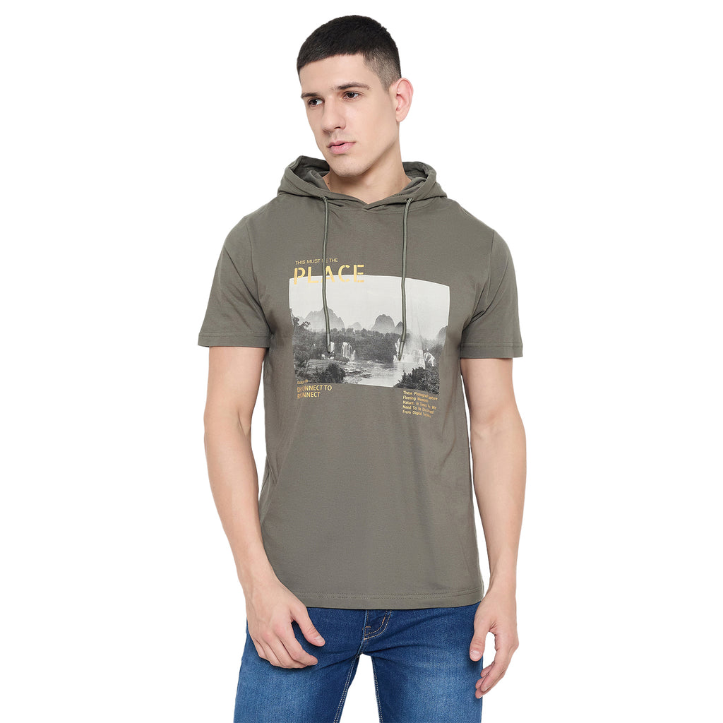 Duke Urban Men Half Sleeve Cotton Hooded Smart Fit T-Shirt (LF7227)