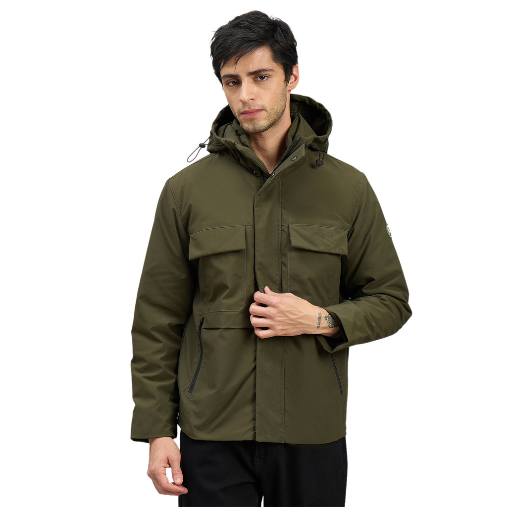 Duke Mens Olive Green Hooded Utility Jacket (SDZ3202)