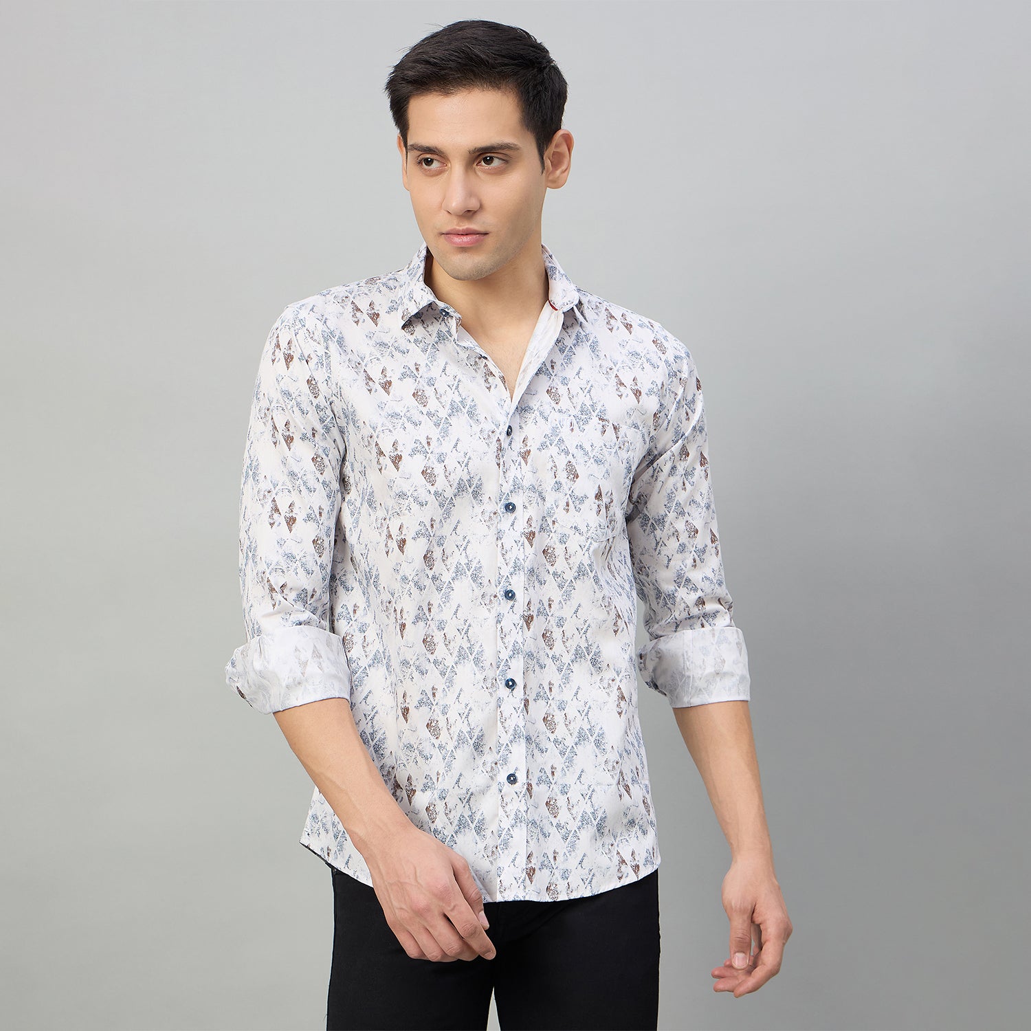 Duke Men Slim Fit Full Sleeve Short Style Cotton Shirt (SDO8PRBK)