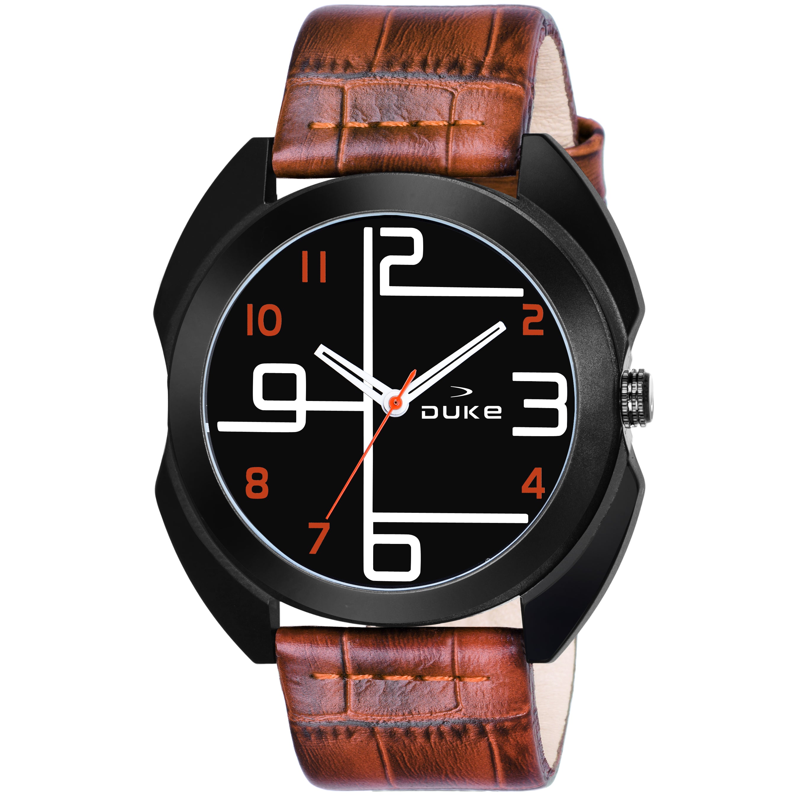 Duke Leather Band Analog Display Round Dial Men Watch Black Dial (DK502RM01S)