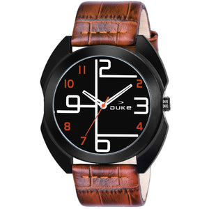 Duke Leather Band Analog Display Round Dial Men Watch Black Dial (DK502RM01S)