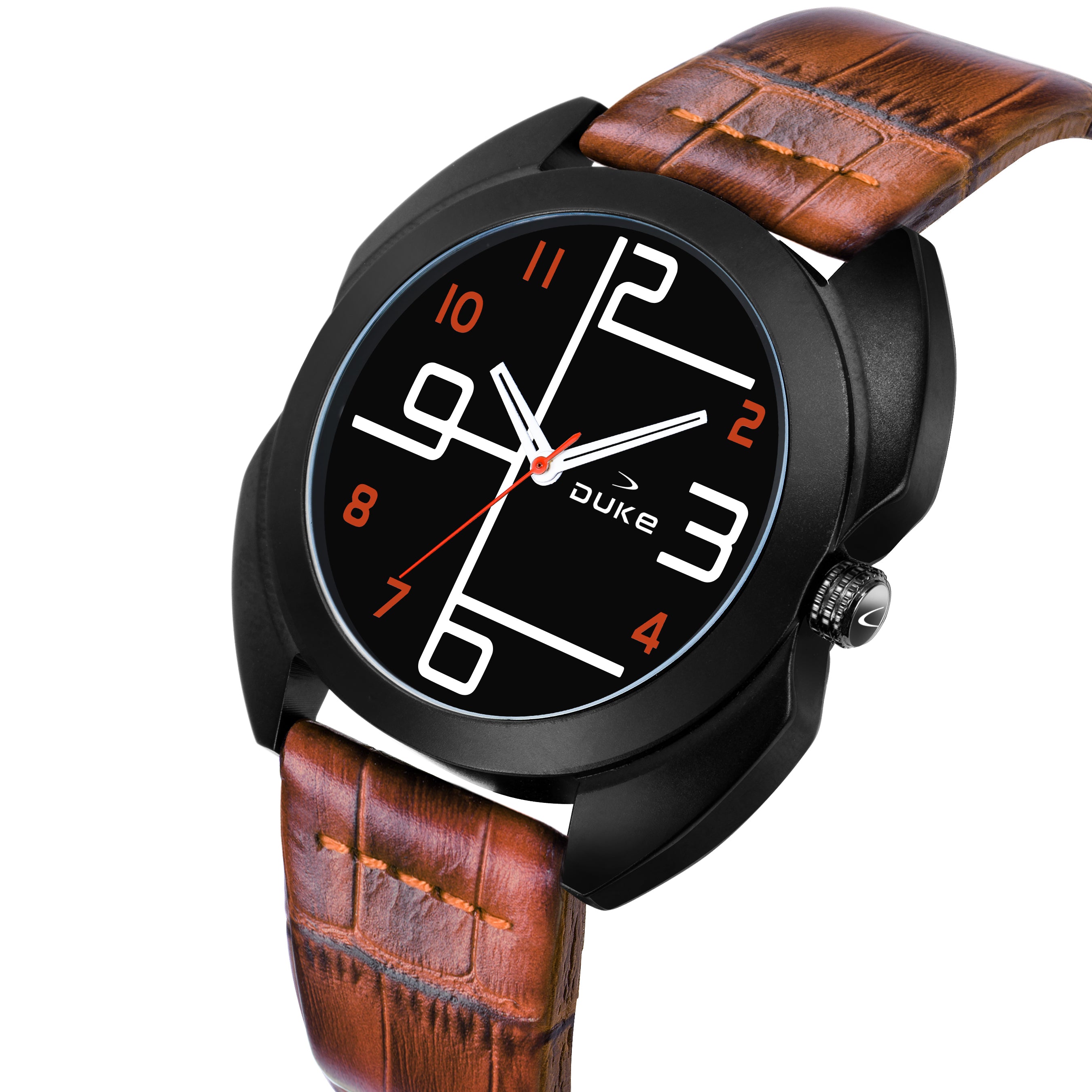 Duke Leather Band Analog Display Round Dial Men Watch Black Dial (DK502RM01S)