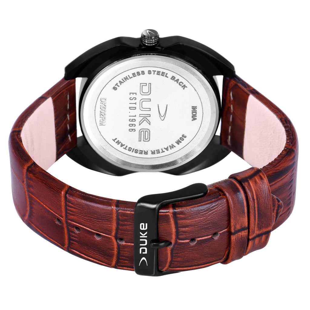 Duke Leather Band Analog Display Round Dial Men Watch Black Dial (DK502RM01S)