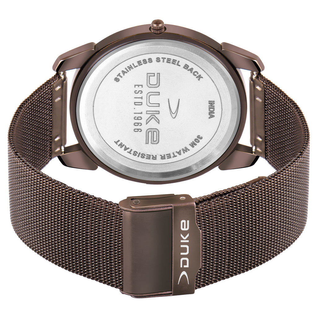 Duke Solid Stainless Steel Strap Analog Display Men Watch Brown Dial (DK018RM02C)