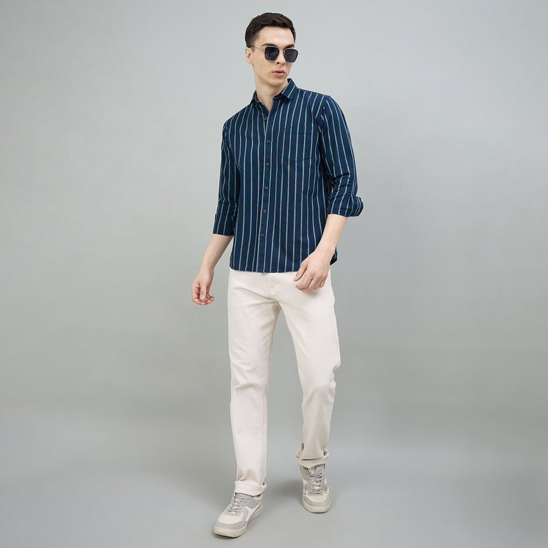Duke Urban Men Striped Full Sleeve Spread Collar Slim Shirt (SDO8STOP)