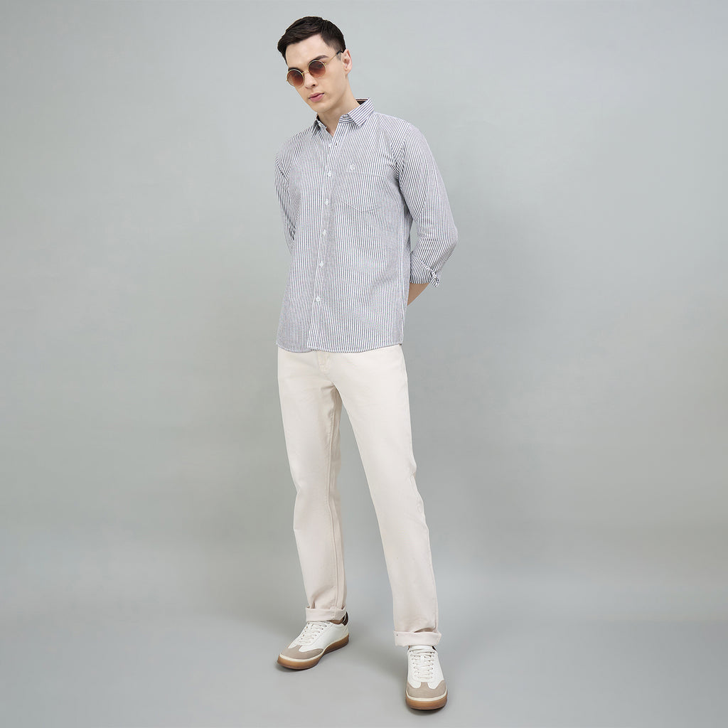 Duke Urban Men Striped Pure Cotton Slim Fit Casual Full Sleeve Shirt (SDO8STON)