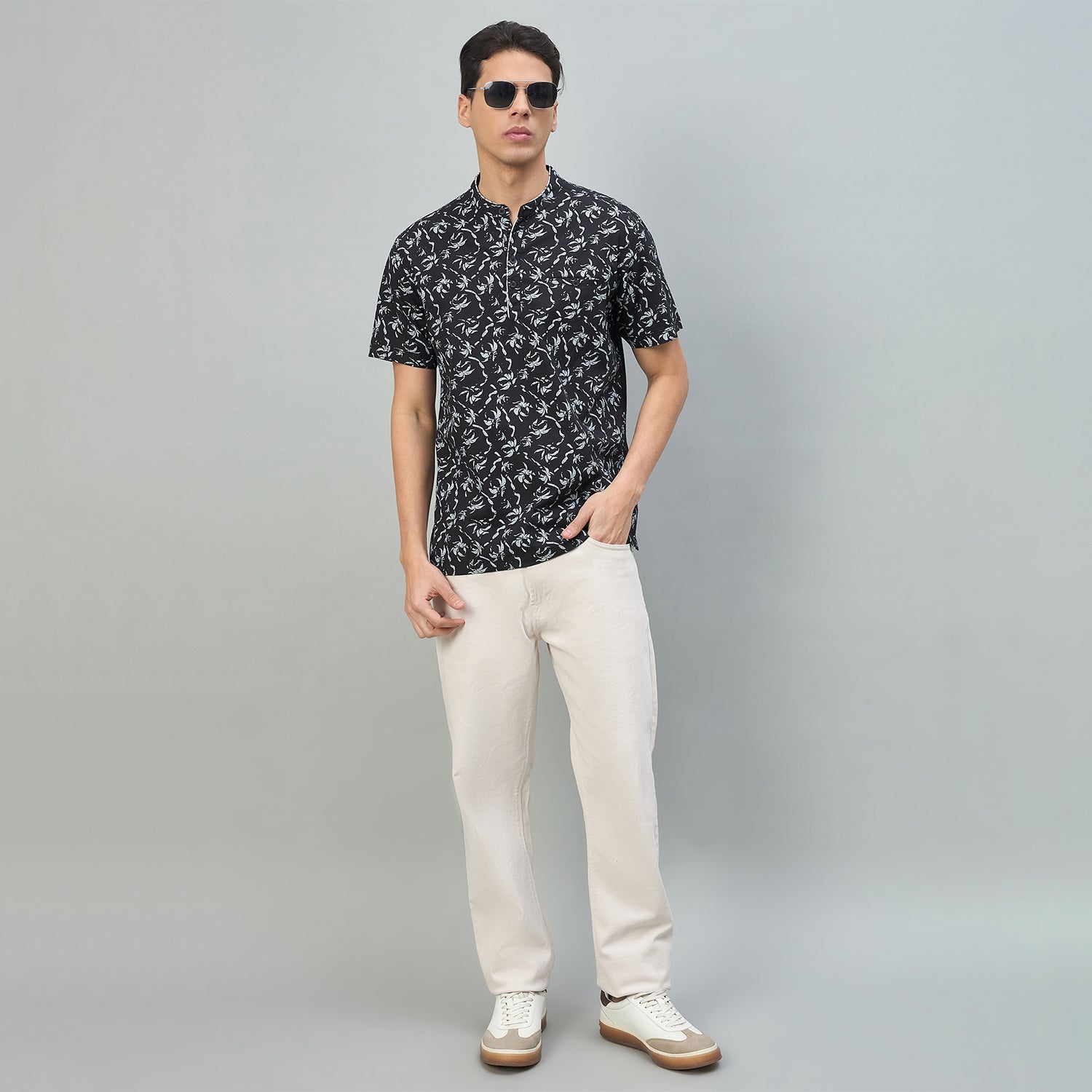 Duke Urban Men Floral Print Half Sleeve Casual Slim fit Tshirt (LF7531)