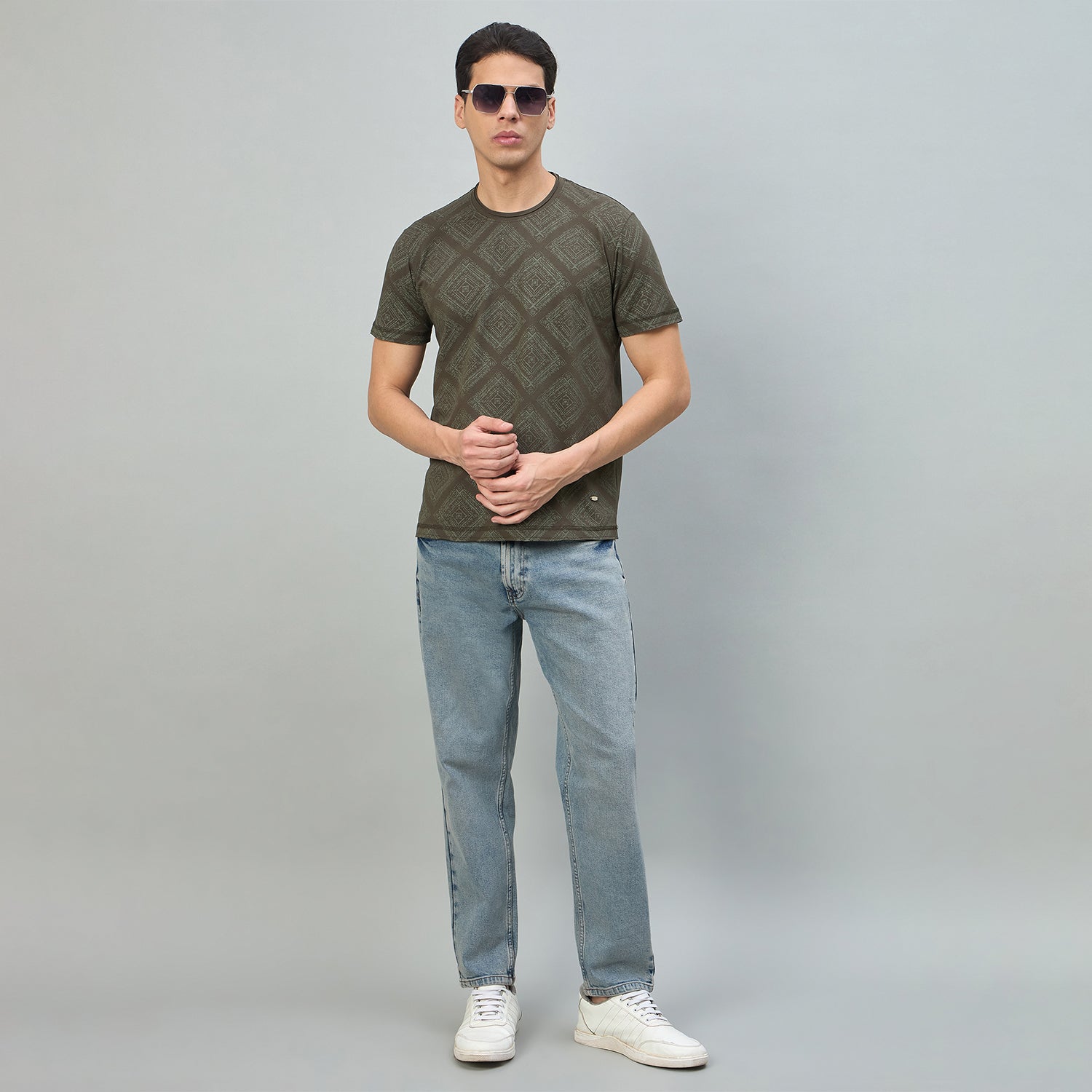 Duke Urban Men Geometric Print Half Sleeve Round Neck Casual Tshirt (LF7578)