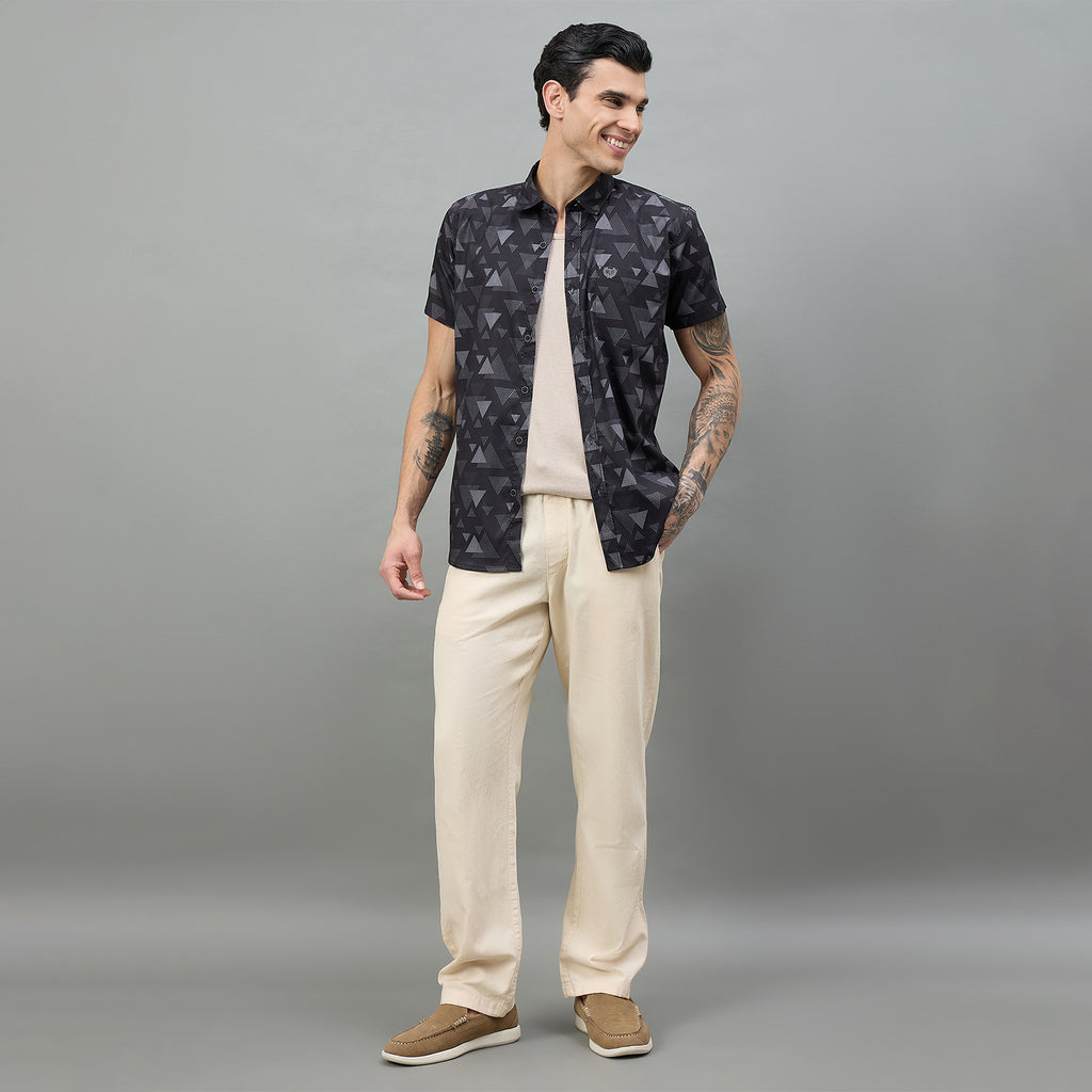Duke Urban Men Geometric Print Half Sleeve Slim Shirt (SDO6PRIM)