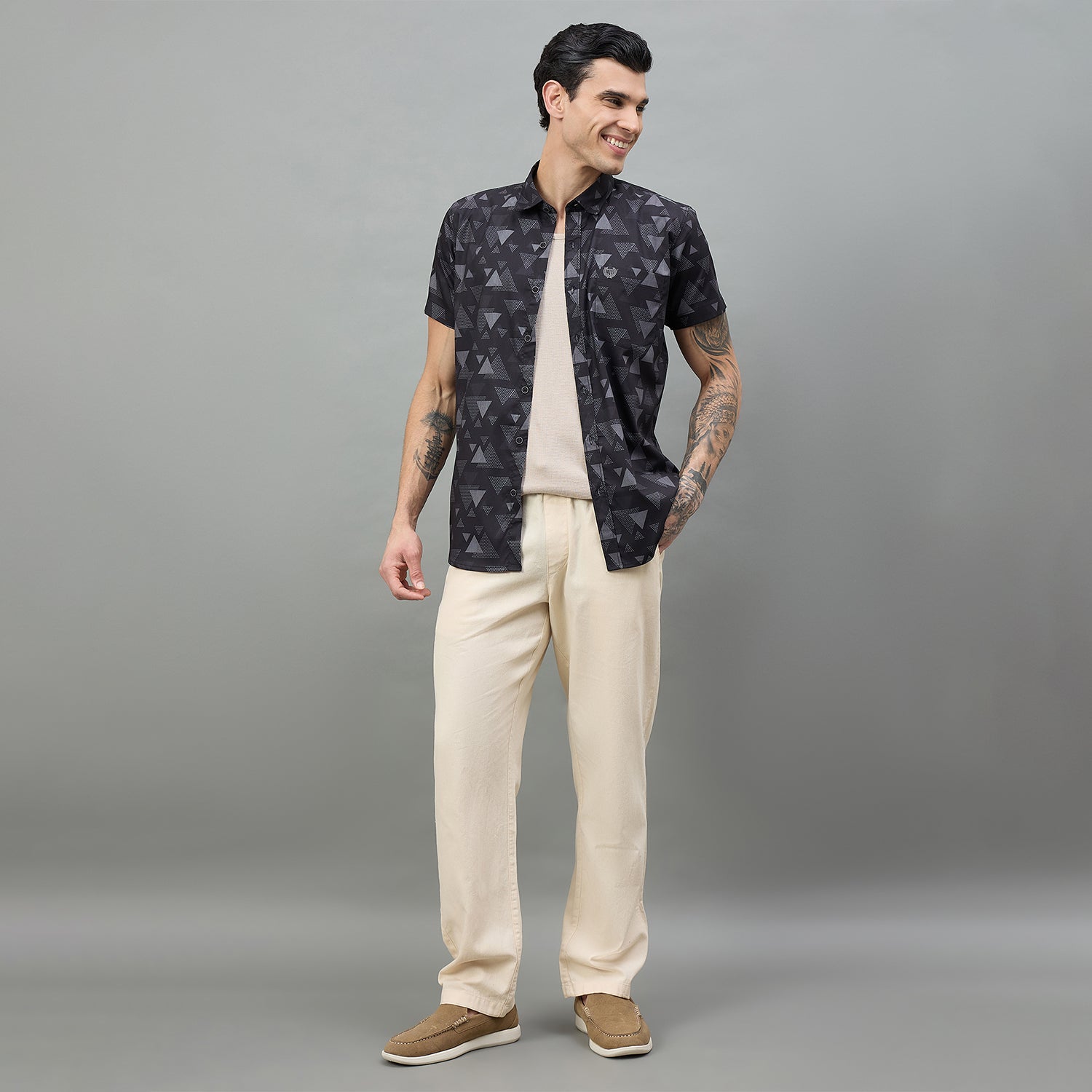 Duke Urban Men Geometric Print Half Sleeve Slim Shirt (SDO6PRIM)