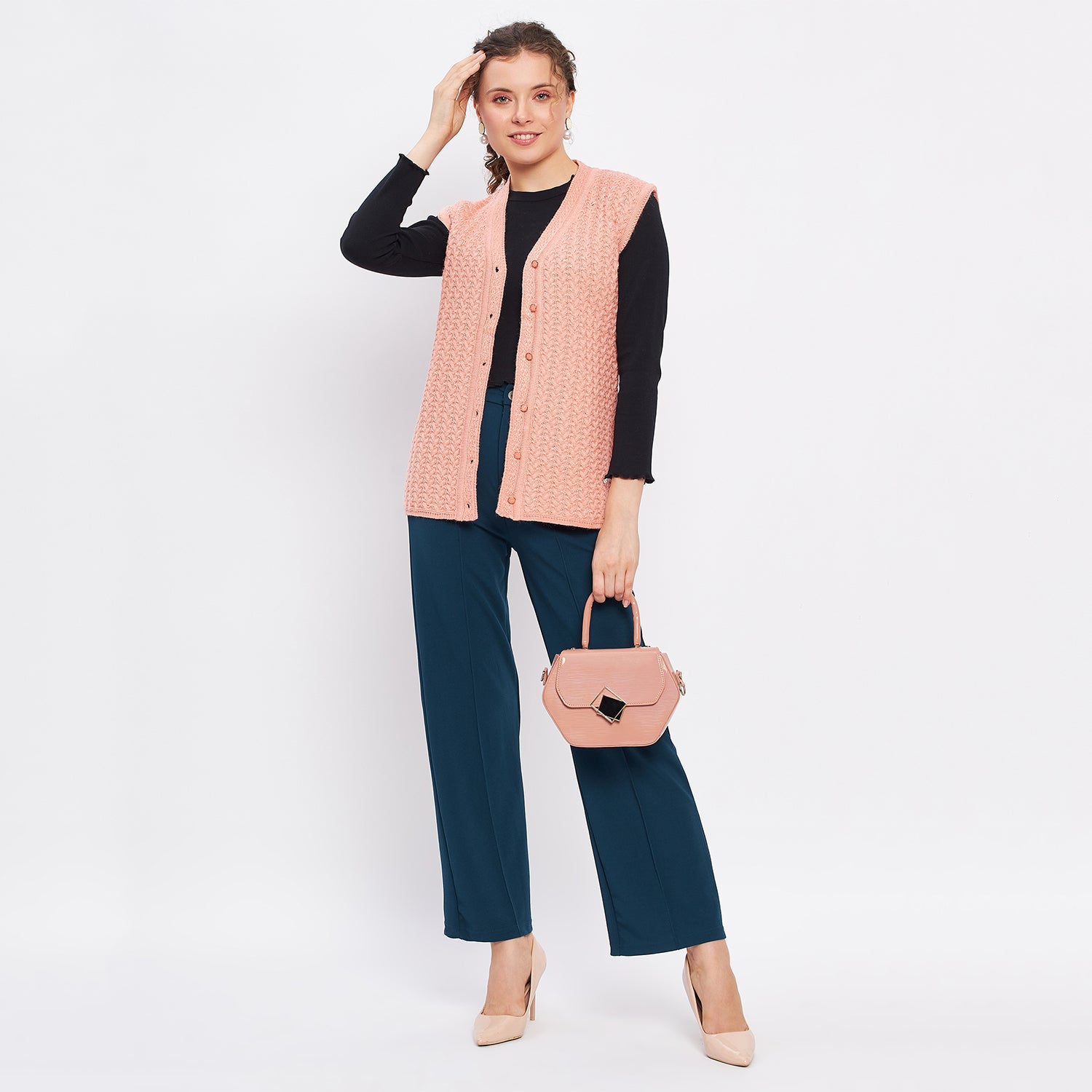 Duke Urban Women Sleeveless Self Design Cardigan (LQS9788)