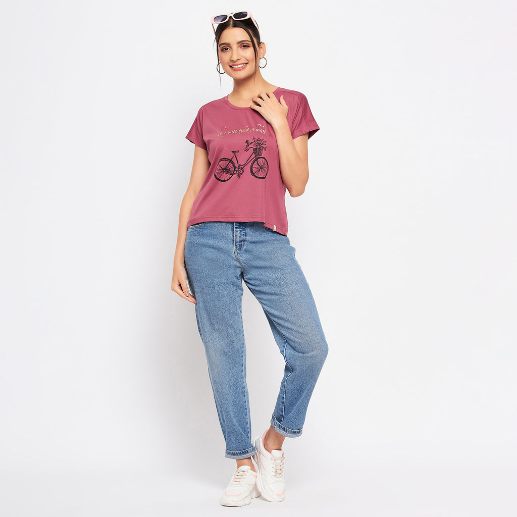 Duke Stardust Women Round Neck Short Sleeve Printed Crop Top (LFX902)