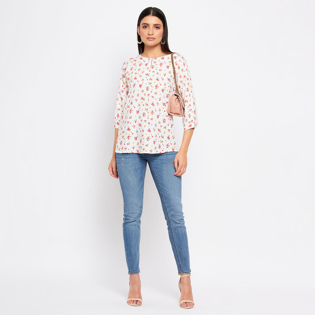 Duke Stardust Women Keyhole Neck 3/4th Sleeve Printed Top (SDX3279)