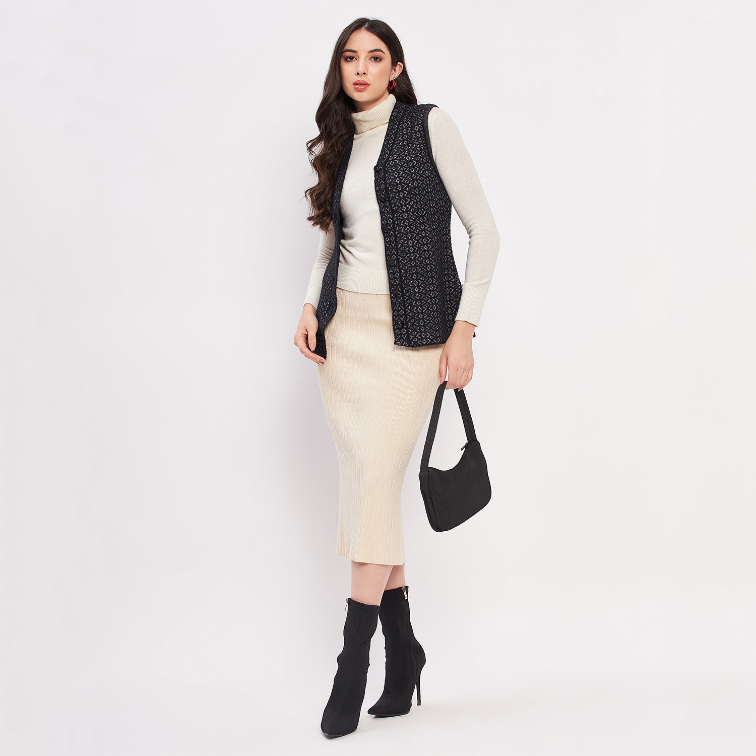 Duke Urban Women Sleeveless Self Design Cardigan (LQS9787)