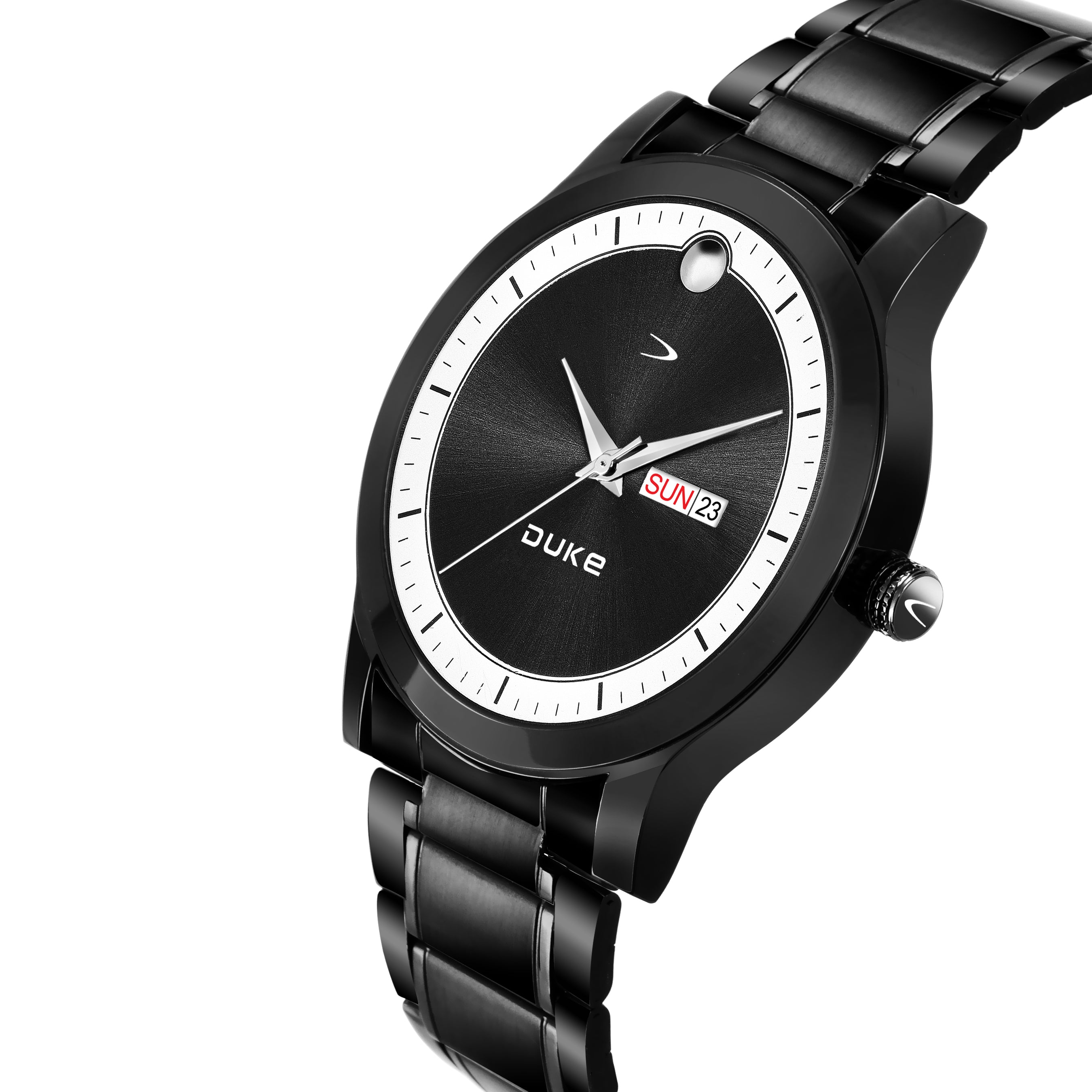 Duke Solid Stainless Steel Strap Black Dial Analog Men Watch (DK013RM02C)