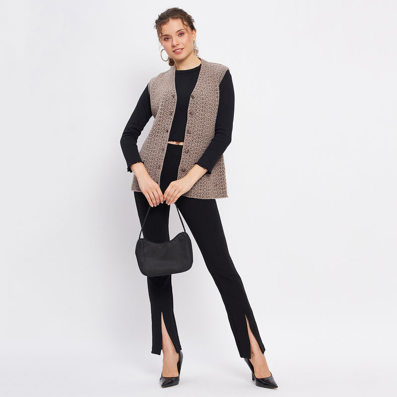 Duke Urban Women Sleeveless Self Design Cardigan (LQS9787)