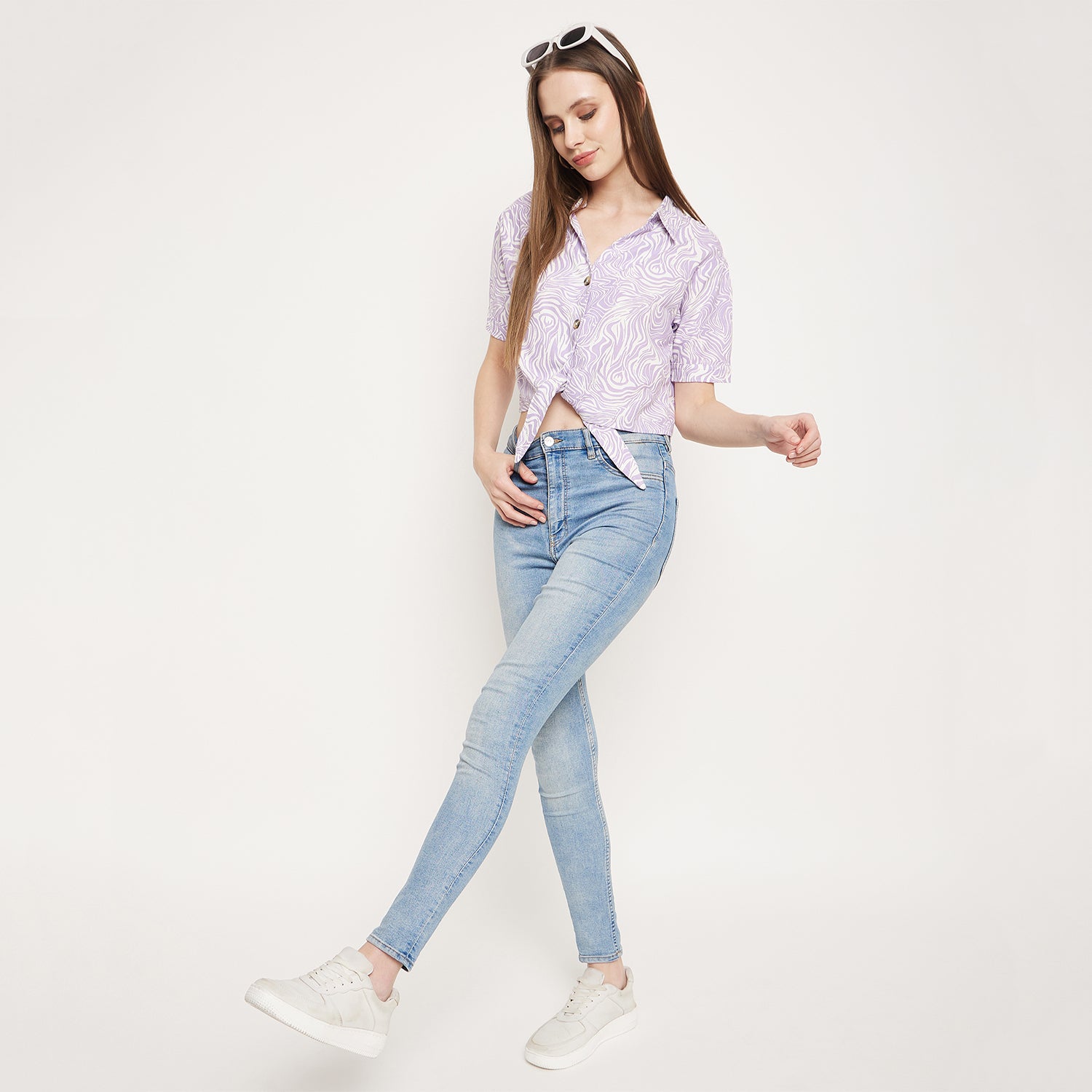 Duke Urban Women Half Sleeve Printed Crop Shirt (SDX3281)