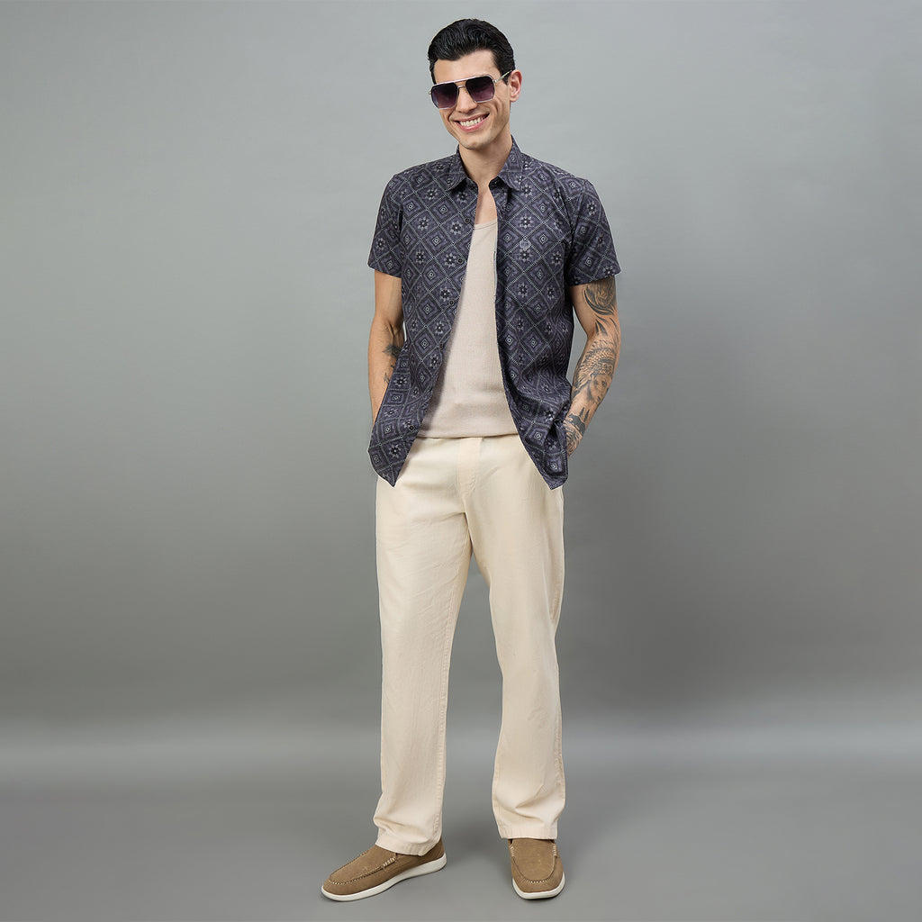 Duke Urban Men Geometric Print Half Sleeve Slim Shirt (SDO6PRIL)