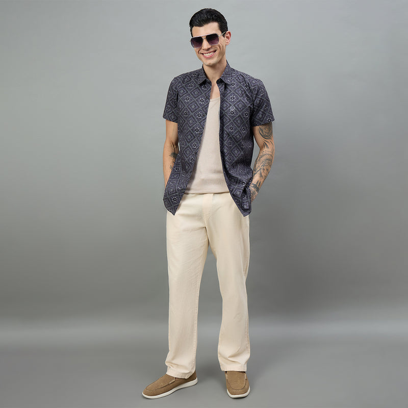 Duke Urban Men Geometric Print Half Sleeve Slim Shirt (SDO6PRIL)