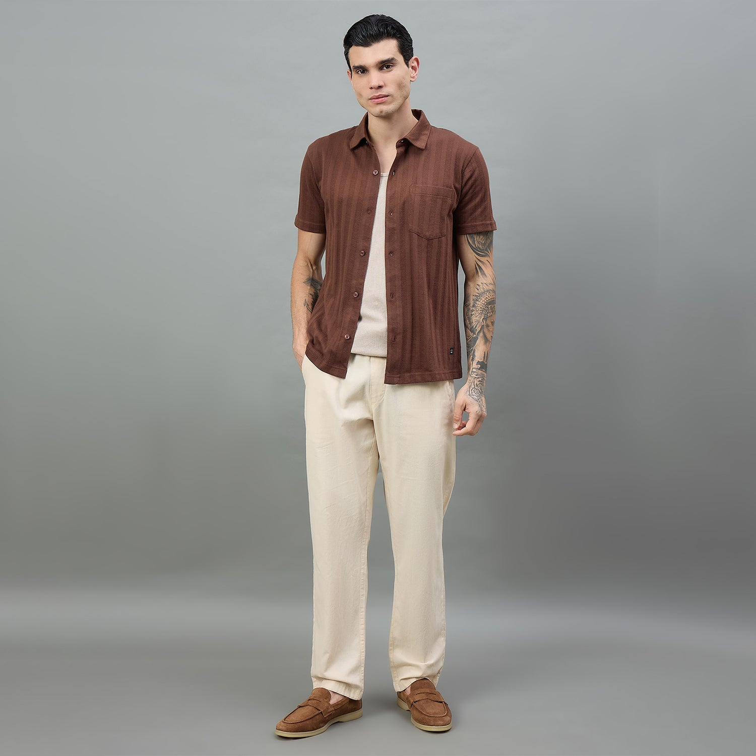 Duke Urban Men Striped Half Sleeve Spread Collar Regular Shirt (LF7662)