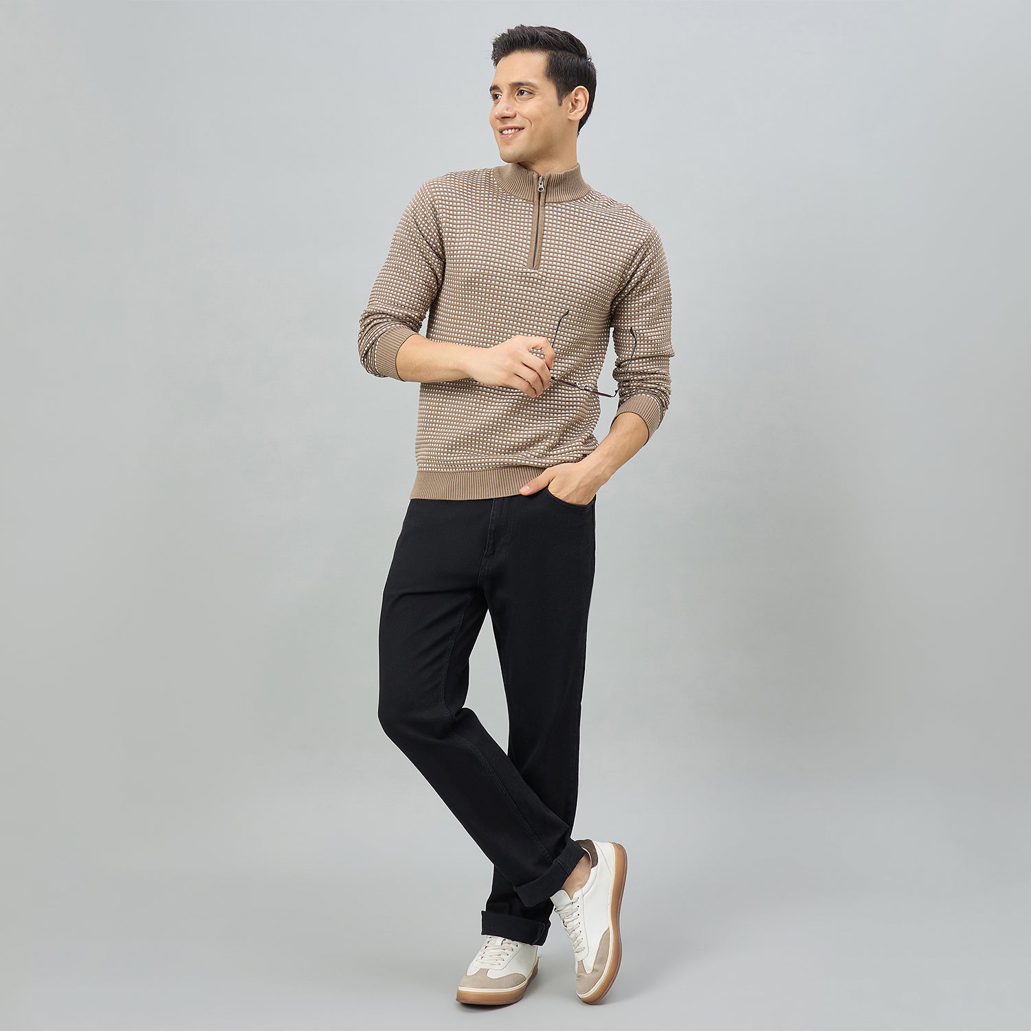 Duke Men Full Sleeve Half Zip Regular Sweater (SDS2328)