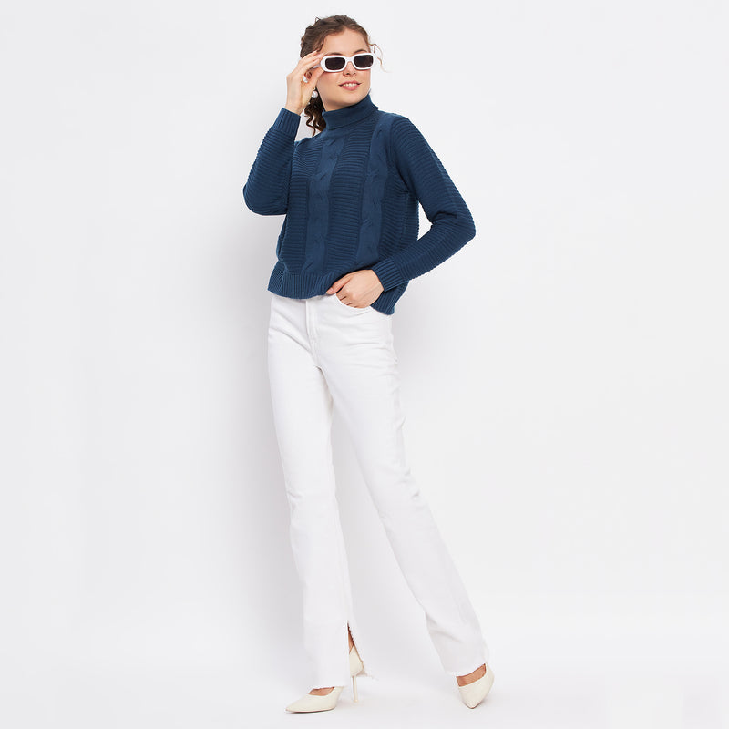 Duke Urban Women Full Sleeve Self Design Crop Pullover (SDS1008)