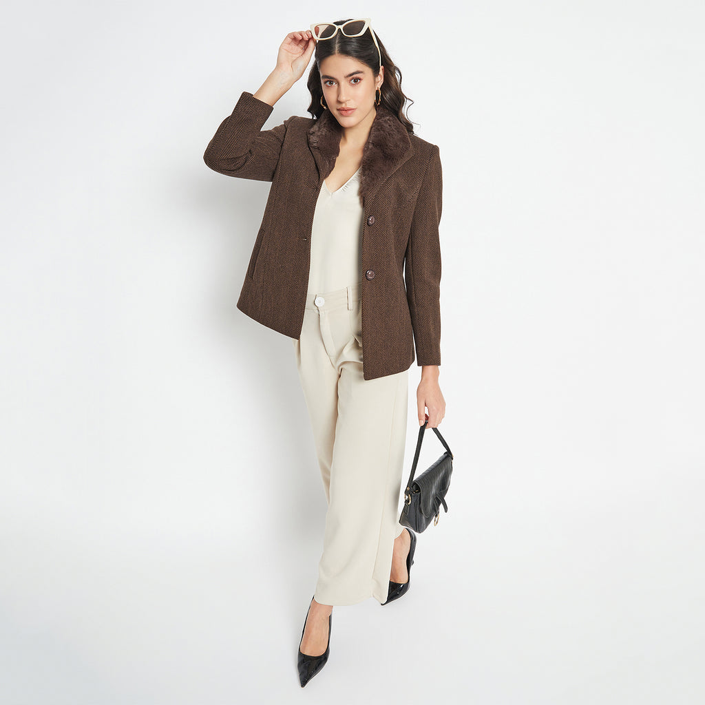 Duke Urban Women Full Sleeve Fur Collared Coat (SDZ4102)