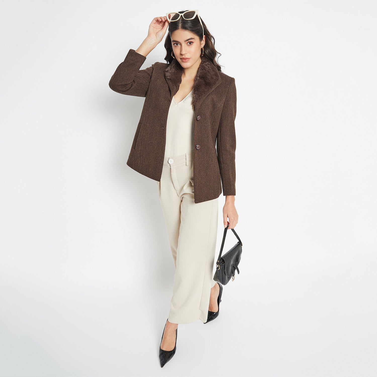 Duke Urban Women Full Sleeve Fur Collared Coat (SDZ4102)