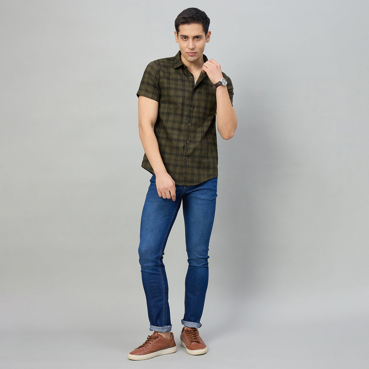 Duke Men Slim Fit Half Sleeve Twill Cotton Shirt (SDO3CKM)