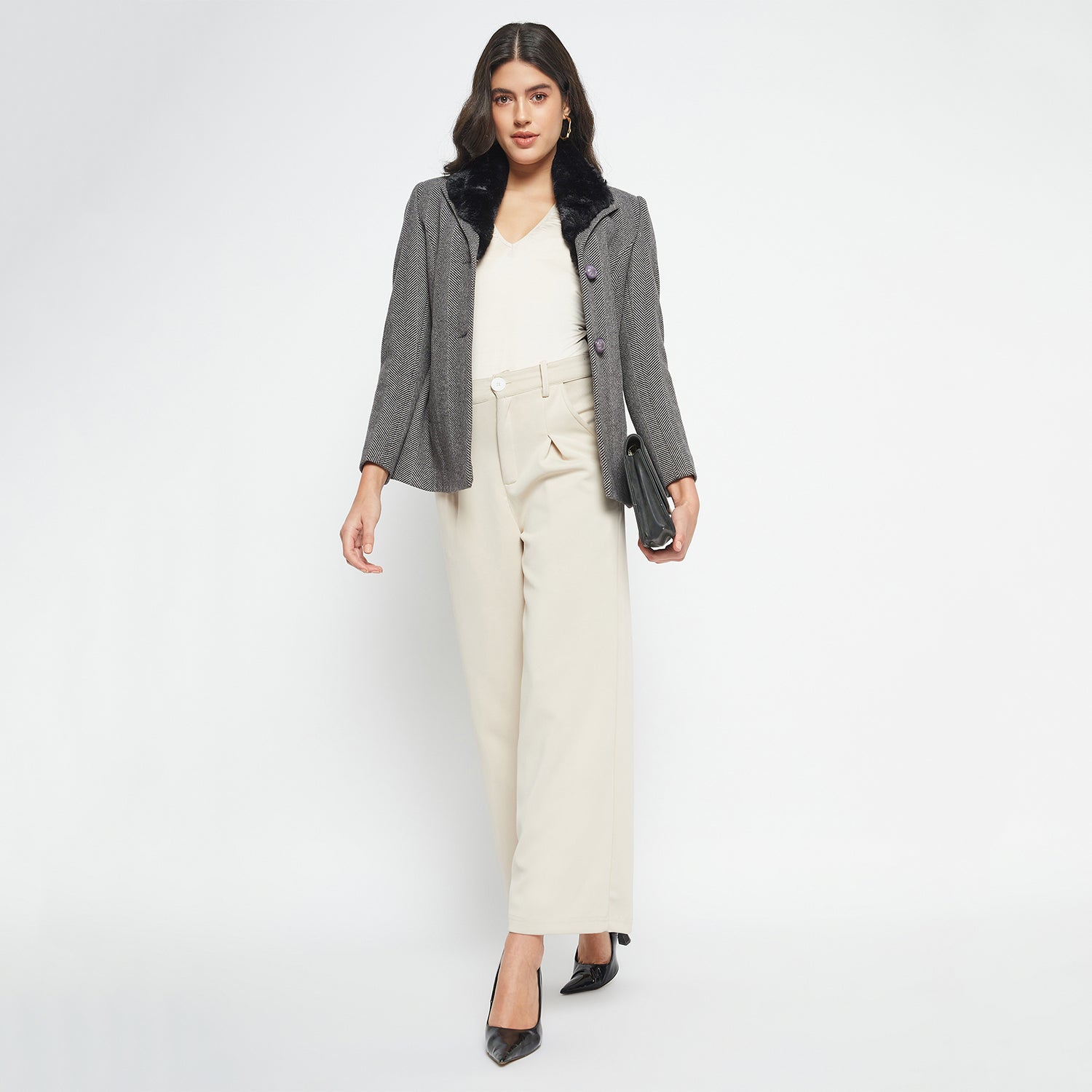 Duke Urban Women Full Sleeve Fur Collared Coat (SDZ4102)